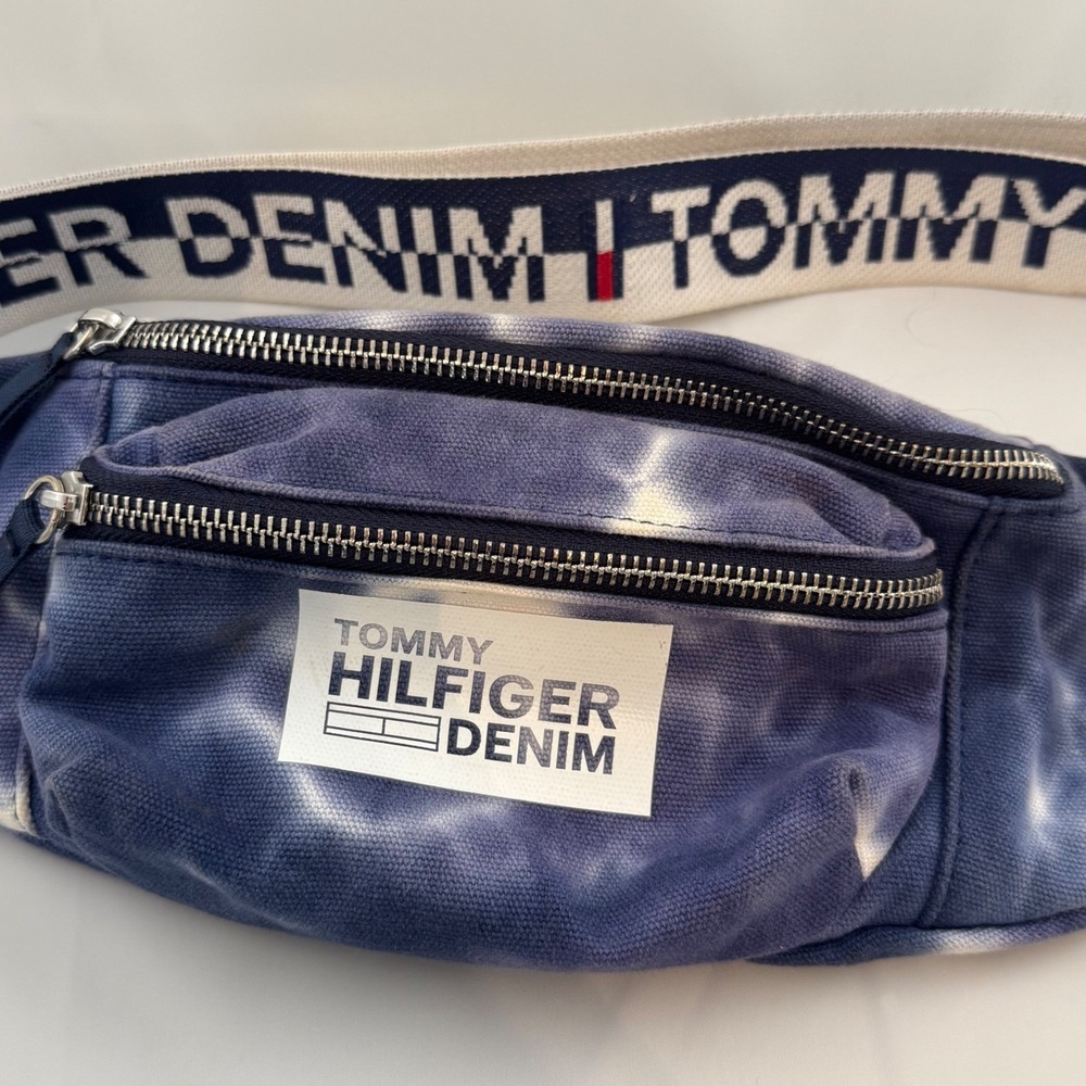 Tommy Hilfiger Denim Tie Dye Fanny Pack Blue White Waist Bag Adjustable Strap